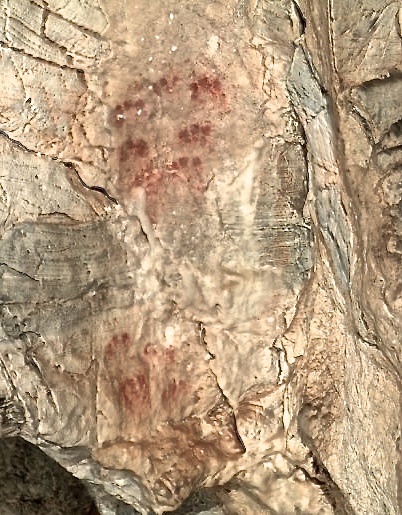 65,500 year-old Neanderthal finger marks in the Ardales cave. Photo from display